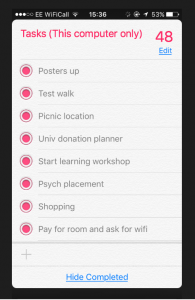 Screen shot of phone app for managing tasks showing a list of things that need to be done instead of rest